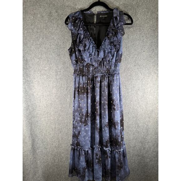 INC International Concepts‎ Dress Women M Blue Sleeveless Tiered Chiffon Ruffle - Picture 1 of 8